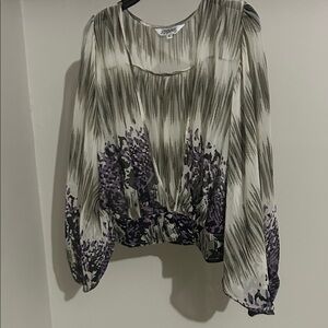 Cream Blouse with Purple Floral Border Print